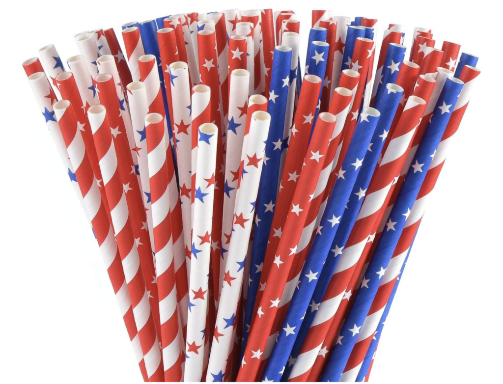 American Flag Red Blue White Paper Straws